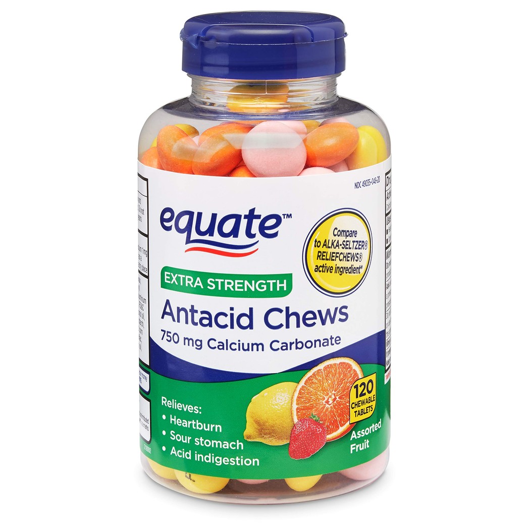 Equate Extra Strength Antacid Chews, Assorted Fruit, 120 Chewable Tablets