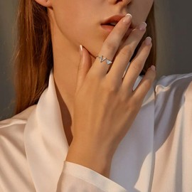 SILBERTALE 925 Sterling Silver Heart Ring with Letters Adjustable Size 52 to 58 Initial A-Z Letter Ring Individual Fashion Jewellery with Gift Box
