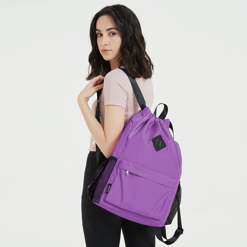 WANDF Drawstring Backpack Sports Bag with Shoe Compartment Water Resistant