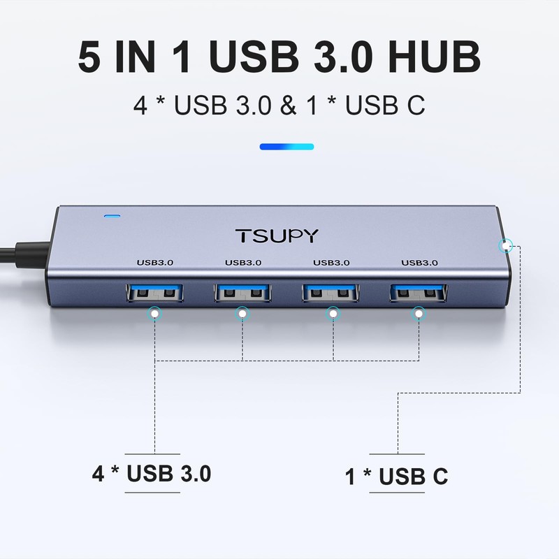 USB 3.0 HUB, TSUPY USB Splitter with 5 USB Ports