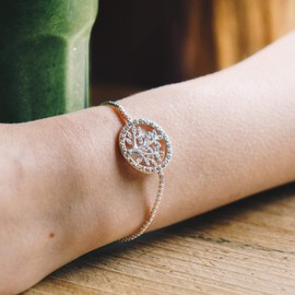 Philip Jones Silver Plated Tree of Life Bracelet Created with Zircondia® Crystals