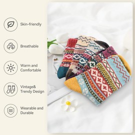 5 Pairs Wool Socks for Men Women,H HOME-MART Ladies Thermal Socks Winter Socks Nordic Socks,Thick Knitting Warm & comfy Wool Crew Cotton Vintage Knit Thermal Gifts (Standard, Bright Patterns)