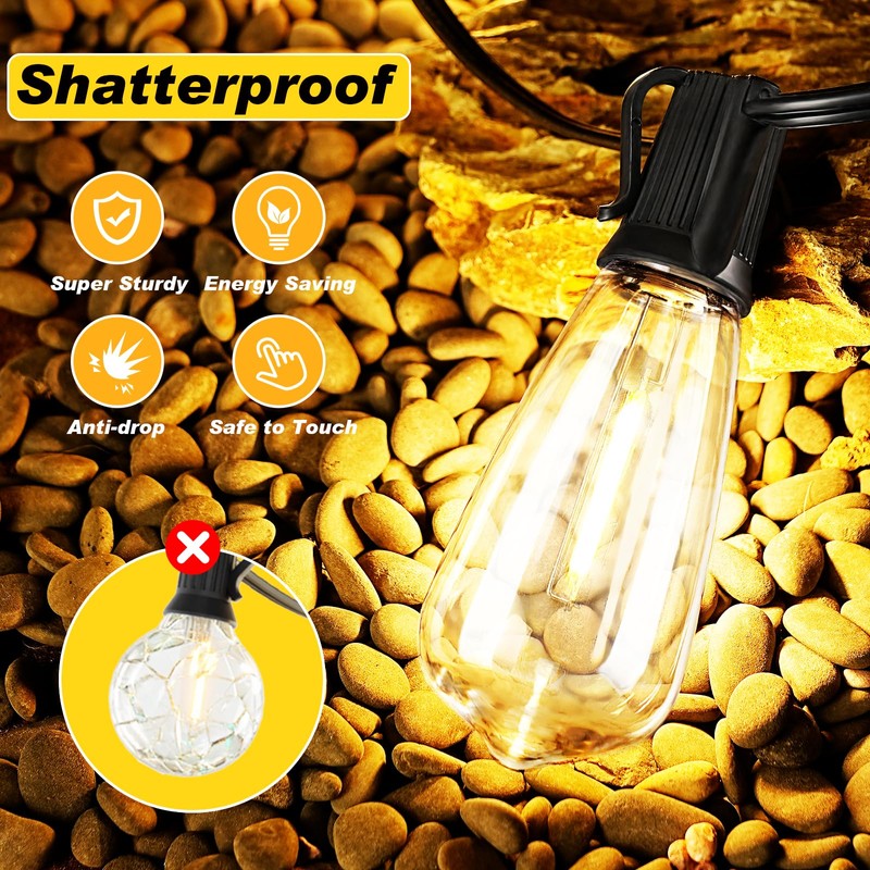 Adirxon 50 FT Outdoor String Lights with 27 Shatterproof Waterproof