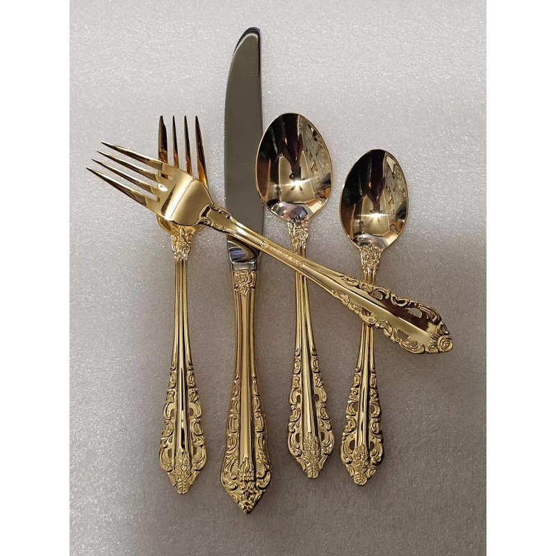 WALLACE Gold Plate ANTIQUE BAROQUE 5 pc premium stainless steel.