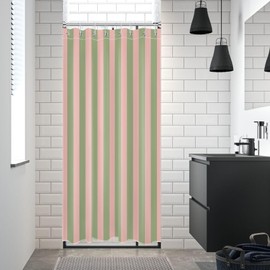 EOBTAIN Striped Small Stall Shower Curtain 48x68 Inches Pink and Green Vertical Stripe Narrow Shower Curtain for Bathroom Modern Minimalist Washable Bath Curtain with 8 Hooks,Kitchen Door Curtains