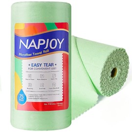 Napjoy Microfiber Cleaning Cloth Roll, Easy Tear Away Reusable Paper Towlels, 75 Pack Ultra Soft Micro Fiber Dish Cloths for Kitchen, Housekeeping, Window, Car, Garden, Bathroom, 11.8" x 11.8", Green