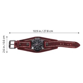 ULTECHNOVO Men Retro Bracelet Watch - Men Watch Casual Wristwatch Cowhide Strap Watch Men Big Dial Watch Wide Leather Bracelet Watch Quartz Sport Watch for Thanksgiving Day(Dark Red)