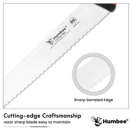Humbee 10-Inch Serrated Bread Knife, Premium High Carbon Stainless Steel Blade Knife for Bread with Ergonomic Handle, NSF Certified, DT-30 Series, Black