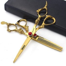 Gold 6 inch hair cutting and thinning scissors hair scissors set Merry Christmas (Satz)