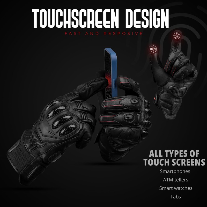 J.A.G. Leather Motorcycle Gloves for Men - Carbon Fiber Knuckle