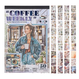 NatSumeBasics Coffee Weekly Scrapbook Stickers Book, 20 Scrapbook Papers with 30 Sheets Pre-Cut Washi Sticker for Journaling Planner(Coffee)