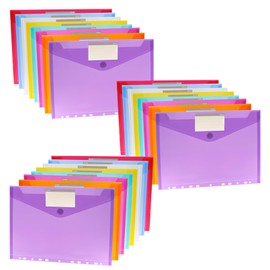 BEASAFY Pack of 24 A4 Document Wallets Filing 8 Colours Document Folder A4 with 11 Hole Edge and Label Pocket, Transparent Folder System Folder for Documents Organising