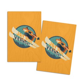 Jay Peak, Vermont, Animal Activities Series, Ski Squirrel, (4x6 Birch Wood Postcards, 2-Pack Stationary, Rustic Home Wall Decor)