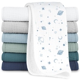 Konssy Muslin Baby Burp Cloths Set for Unisex–7 Pack Large 100% Cotton Burping Cloths, Soft Washcloths & Newborn Essentials, Baby Spit Up Cloth for Feeding & Drooling