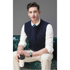 YINNORE Mens Sleeveless Sweater Vest Comfort Wool Round Neck Knitted Pullover Cardigans Tank Top Jumpers (UK, Alpha, L, Regular, Regular, Navy)