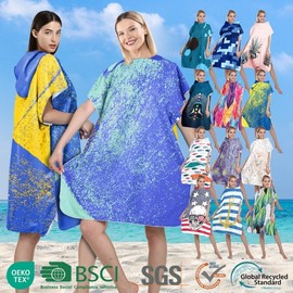 International Popular Quick-Dry Poncho Beach Towel for Adults, Double-Sided Velvet Hooded Towel for Swimming & Diving 80*110Cm/018 (Mesh Bag) 4ea