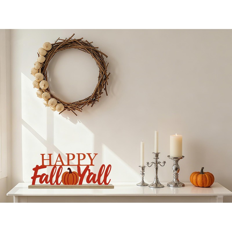 Metal Happy Fall Y'all Sign for Indoor Home Office Shelf