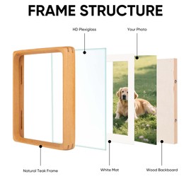 Huaxiatiandi 4x6 Wood Picture Frame with 3×5 Mat,Teak Wooden Photo Frames for Graduation,Family,Wedding,Birthday Display,Tabletop or Wall Mount Decoration