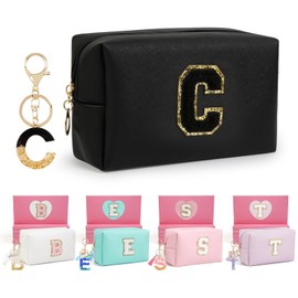 AIBFRID - Regalos de cumpleaños para mujeres y ella, bonita bolsa de maquillaje de viaje, bolsas de cosméticos de gran capacidad para mujeres, bolsa de maquillaje de piel sintética impermeable, Negro