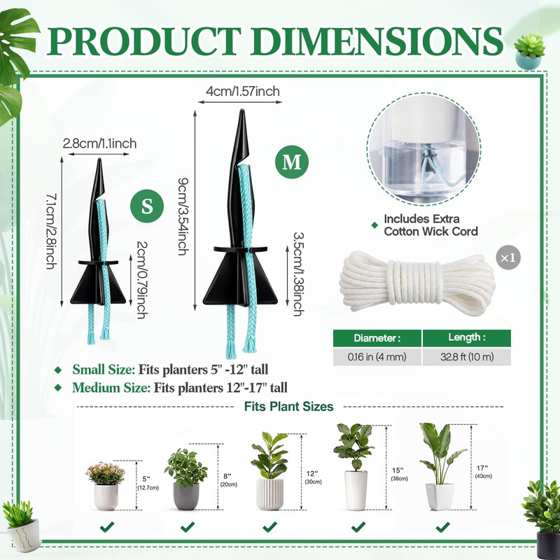 20 Pack Self Watering Spikes for Plants with Wick Rope,Medium