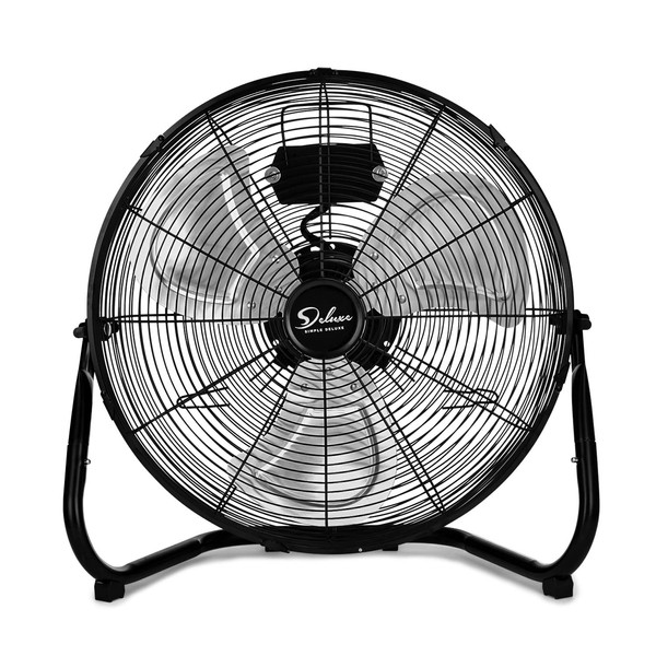 Simple Deluxe 20 Inch 3-Speed High Velocity Heavy Duty Metal Industrial Floor Fans Oscillating Quiet for Home, Commercial, Residential, and Greenhouse Use, Outdoor/Indoor, Black, 20"