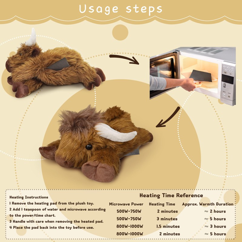 Highland Cow Plush Toy, 4-Pound Weighted Stuffed Animal, Microwaveable and
