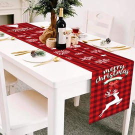 Bright Christmas Table Runner Reindeer Table Runner Christmas Xmas Table Runner for Dinner Party Table Decoration by Wlulu