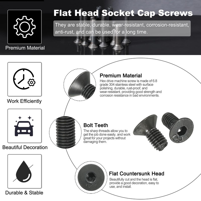 PATIKIL M3 x 6 mm Flat Head Socket Cap Screws,