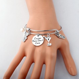 BEKECH Silver Cruise Themed Bracelet - Stainless Steel Bangle - Nautical Modern Style - Female Adult - 1 Count