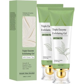 Gel Exfoliante de Té Verde para Rostro，2PC Elimina células muertas, Limpia poros, Textura ligera, Fácil aplicación, Uso facial diario