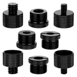 Prasacco Microphone Stand Adapter, 5/8 Female to 3/8 Male, 3/8 Female to 5/8 Male, 5/8 Female to 1/4 Male, 1/4 Female to 5/8 Male Thread, Microphone Stand to Camera Tripod Adapter, 8
