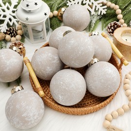 Yunlly 12 Pcs 3.15 Inch Large Textured Christmas Balls Ornaments Neutral Copper Christmas Ornaments Vintage Rustic Xmas Hanging Ornaments Decoration Farmhouse Christmas Decor for Xmas Tree (Ivory)