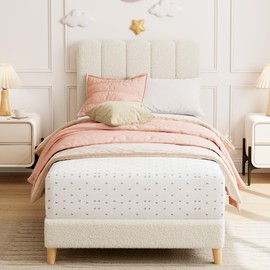 GarveeHome Twin XL Bed Frame, Upholstered Platform Bed with Wave Headboard for Girls/Kids, Easy Assembly, Wooden Slats Support, No Box Spring Needed, Boucle Beige