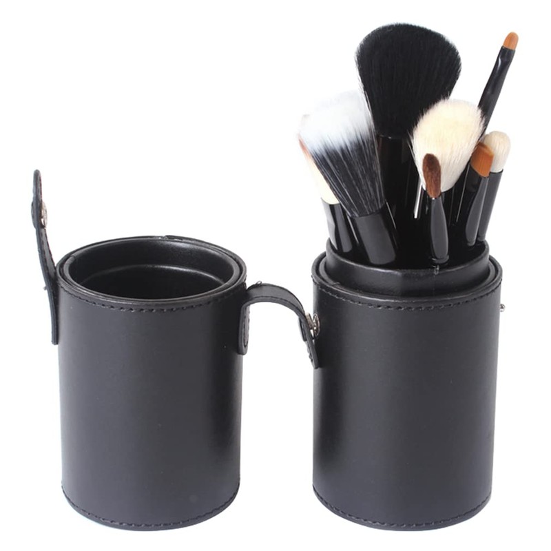 Black Empty PU Leather Makeup Brush Holder with Lid Travel