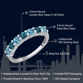 Gem Stone King 1.40 Cttw Swiss Blue Topaz and London Blue Topaz Anniversary Ring For Women | 925 Sterling Silver | Gemstone Birthstone (Size 6)