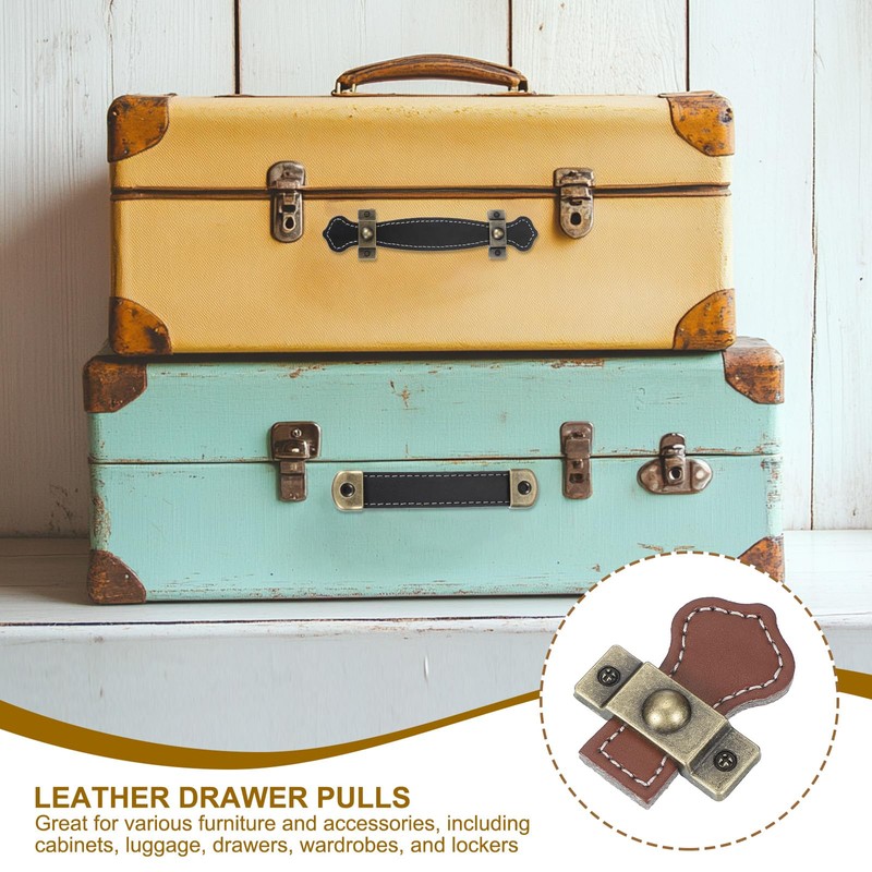 PATIKIL 2" Leather Drawer Pulls with Iron Sheet, 2 Pcs