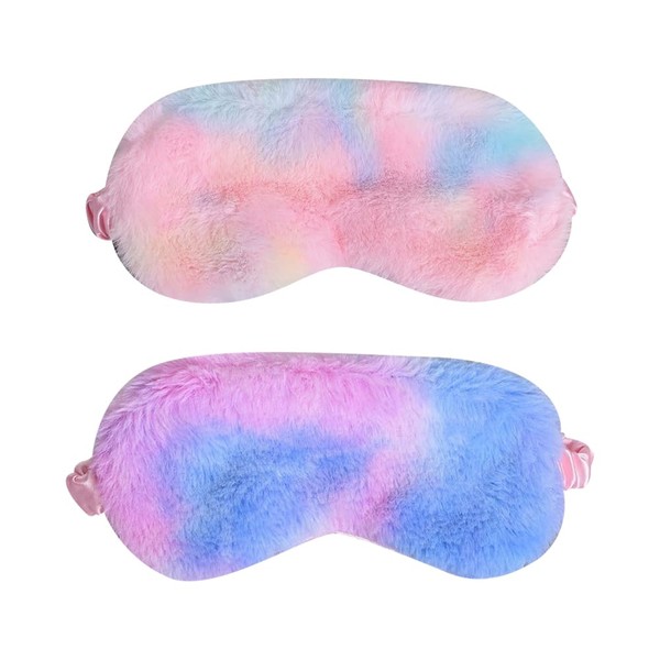 2 Pcs Soft Plush Eye Masks Fluffy Sleeping Mask Rainbow