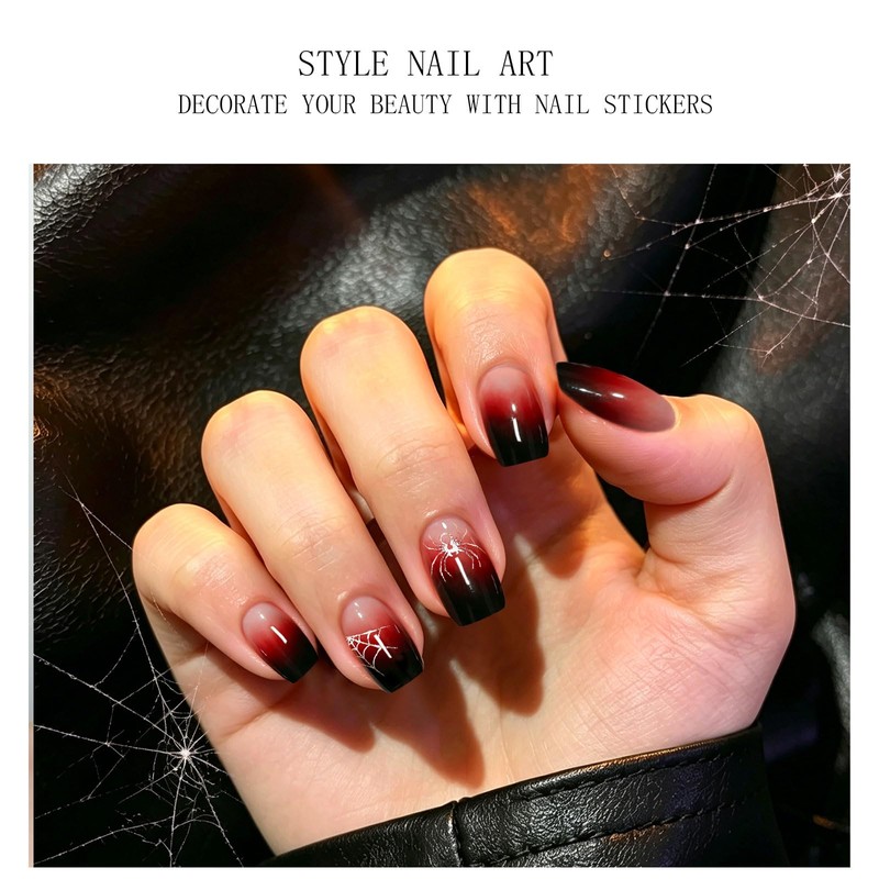 JMEOWIO Halloween Gradient Semi Cured Gel Strips Wraps Nail Art