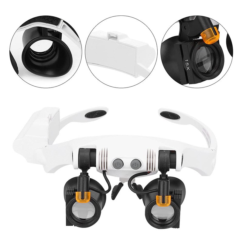 Head Mount Magnifier with LED Light, Hands Free Headband Magnifying