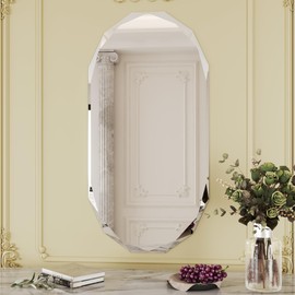 AUYHM Long Mirror,Wall Mirror Full Length 24x48, Oval Mirrors for Wall,Frameless Wall Mirrors,Beveled Edge entryway Horizontal and Vertical