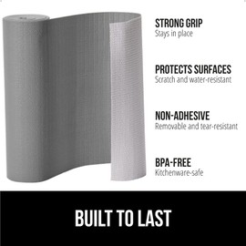 GORILLA GRIP DripGuard Shelf Liner, Non Adhesive Drawer and Kitchen Cabinet Protector, Slip Resistant BPA Free Smooth Surface Plastic Liners for Cabinets, Bathrooms, Closets, 12x120 Inch, Gray
