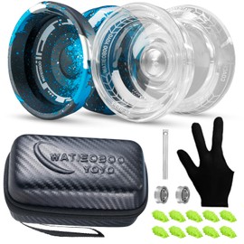 WATIEOBOO Responsive Yo-Yo Set of 2 - P02 White YoYo & M18 Black Blue Silver YoYo for Beginner with Bearing Kit + 1 yo yo case + 10 yoyos Strings