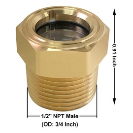 Compressor Oil Sight Glass, 1/2 NPT Male Hex Head Oil Sight Glass, Heavy Duty Solid Brass Oil Sight Glass Liquid Level Gauge Oil Indicator Window For Air Compressor Gearbox Tank