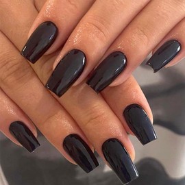 EternalClassic Square Press-on Nails, 120pcs Black, Medium, Glossy, for Women & Girls