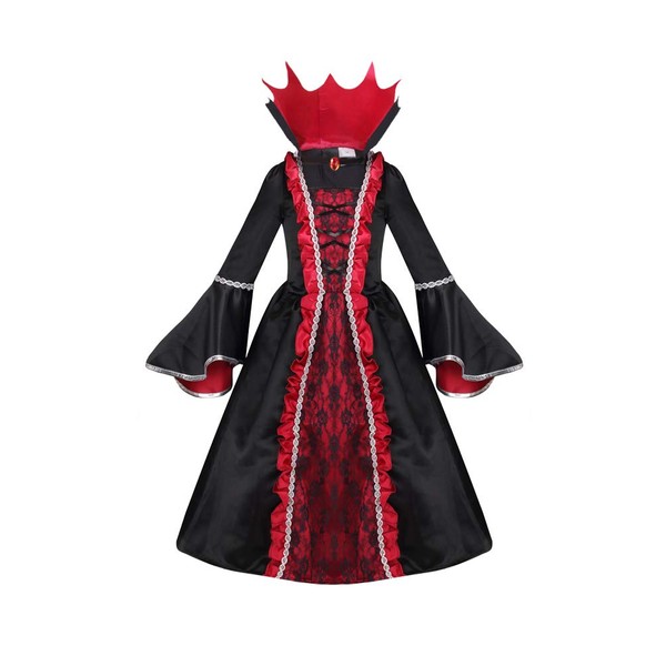 yolsun Vampire Costume for Girls, Noble Medieval Queen Halloween Dress up（8-10 Years）