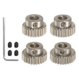 sourcing map 48P 7075 Aluminum Pinion Motor Gear Set 4pcs 24T 25T 26T 27T Fit 5mm RC Motor Shaft 48 Pitch Gears for RC Car, with Hex Key