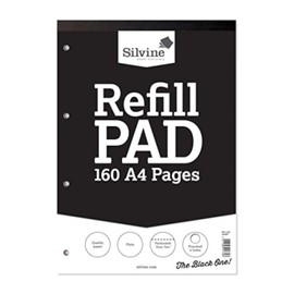 Silvine 160 Page A4 Refill Pad, Head Bound and Punched 4 Holes. Plain White Pages. Ref A4RPP
