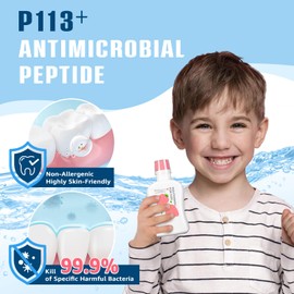 oh care Mouthwash for Kids P113+ Peptide Anti Cavity Mouth Rinse Alcohol Free for Teeth and Gums Safe Oral Hygiene for Newborn to Toddler 11.08 fl oz (11.08 Fl oz, Strawberry)