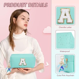 Birthday Gifts for Women Her,Travel Cute Makeup Bag,Large Capacity Cosmetic Bags for Women Makeup Pouch PU Leather Waterproof Cosmetic Bag (A, Blue)