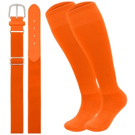 Oblihumoy Orange Baseball Socks and Belt Combo Set Softball Football Socks and Elastic Waist Belt for Youth Adult